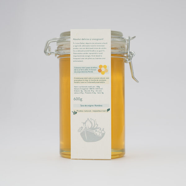 Borcane de miere de salcam de 600g de la Dobrodulce eticheta spate